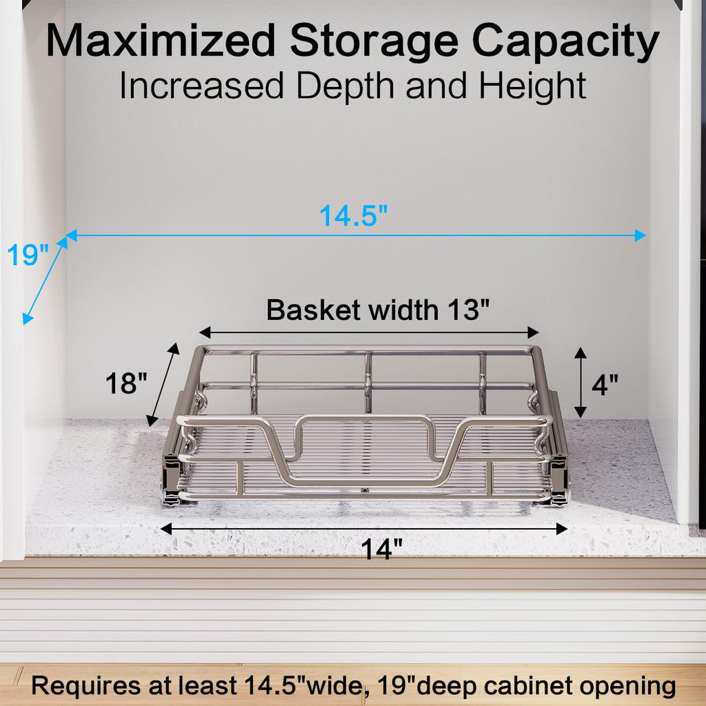 2-Tier Kitchen Cabinet,Pull Out Cabinet Organizer,Shelf and Drawer Organizer Slide Out Pantry Storaqe Basket in Multiple Sizes (12" W x21 D)