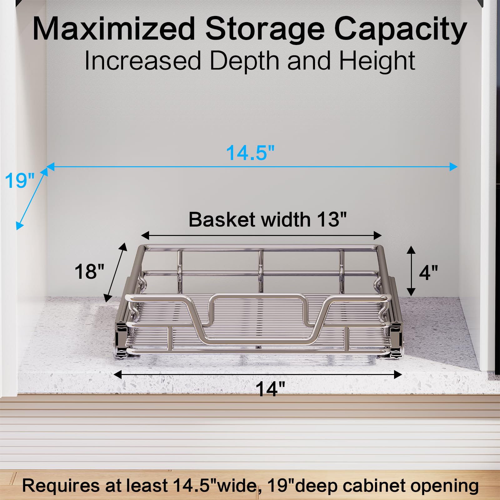 2-Tier Kitchen Cabinet,Pull Out Cabinet Organizer,Shelf and Drawer Organizer Slide Out Pantry Storaqe Basket in Multiple Sizes (12" W x21 D)