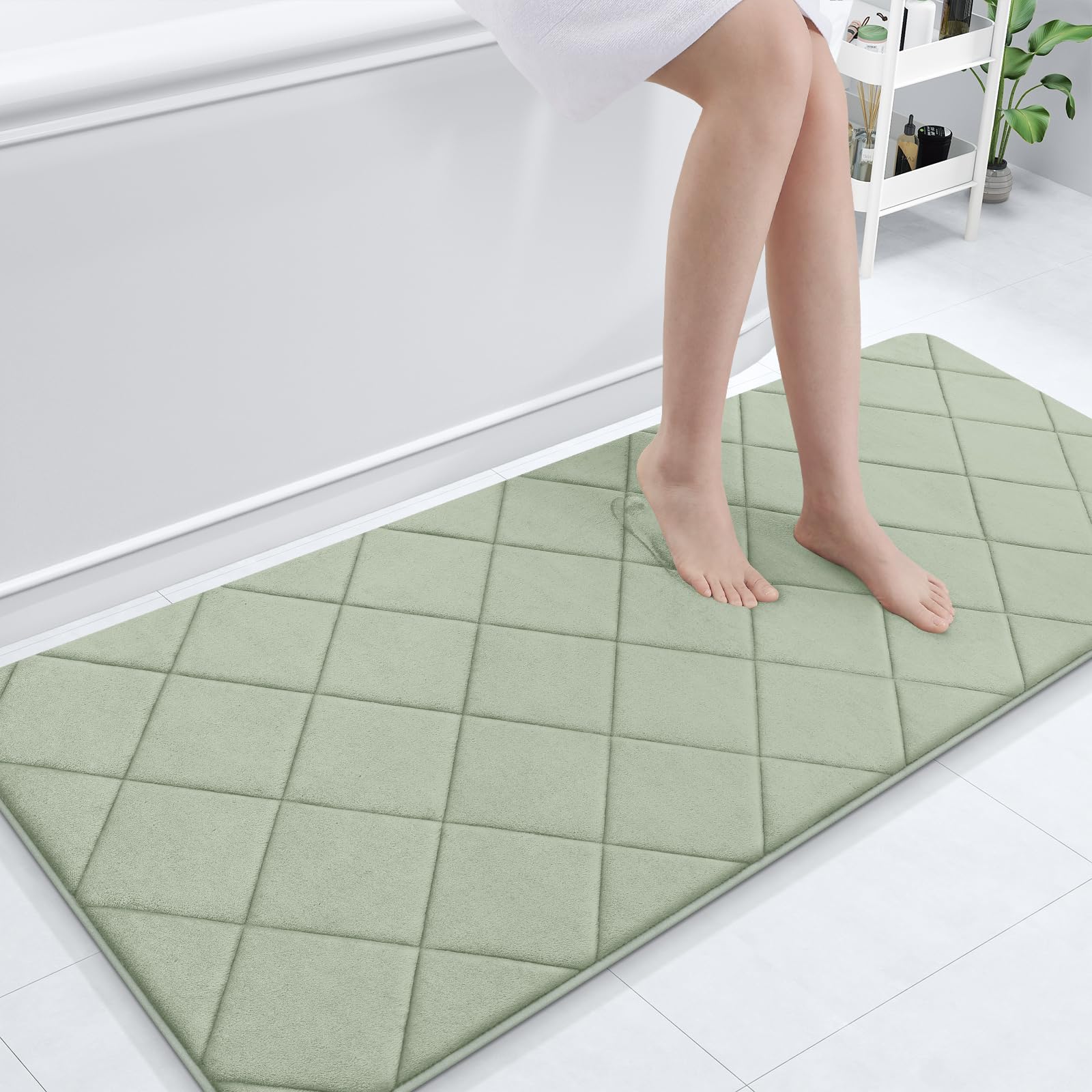 OLANLY Memory Foam Bath Mat 30x20, Ultra Soft and Absorbent Bathroom Rugs, Machine Washable, Comfortable Bath Carpet for Bathroom Floor, Tub and Shower, Black