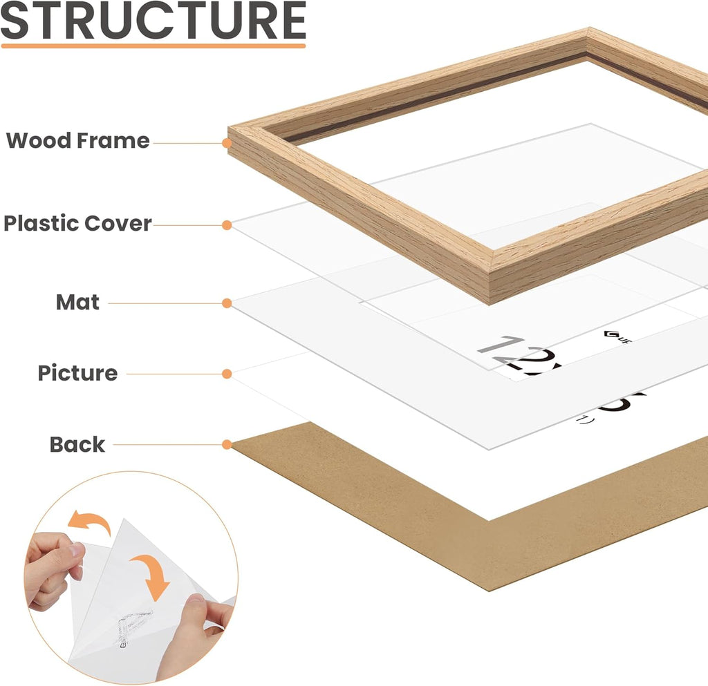upsimples 8x10 Picture Frame, Natural Solid Wooden Picture Frames, Display 5x7 with Mat or 8 x 10 Without Mat, Wall or Tabletop, 1 Pack, Natural