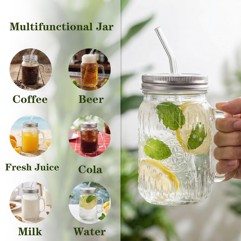 DaYammi Mason Jars with Lids and Straws, 6 Pack 16 Oz Glass Cups for Cold Beverages, Juice, Smoothies, Iced Coffee, Cocktails Leak-Proof Drinking Glasses with Sealed & Straw Lids, Colorful