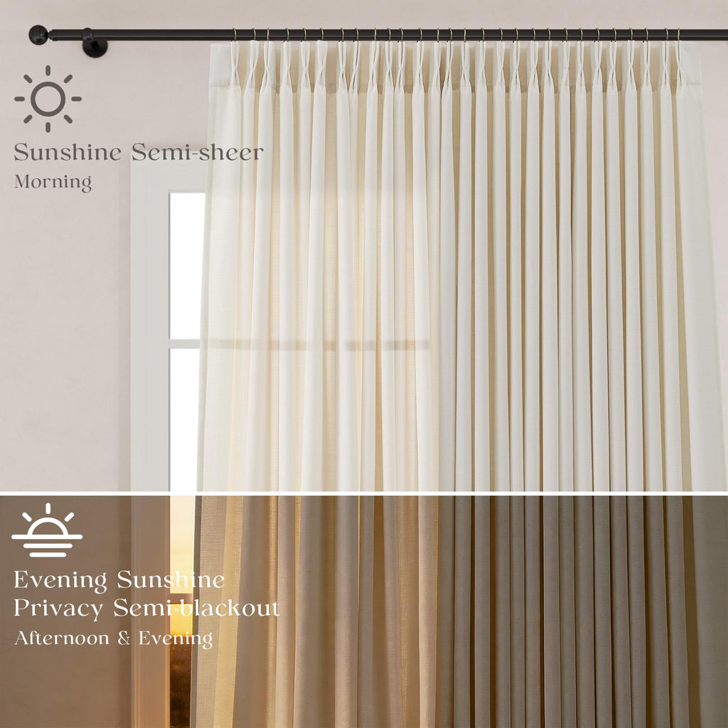 Pinch Pleated Linen Curtains 96 Inches Extra Long Olive Green Drapes, Thick Linen Light Filtering Memory Trained Pleat Curtain for Living Room and Bedroom Privacy 2 Panels Texture with Back Tab