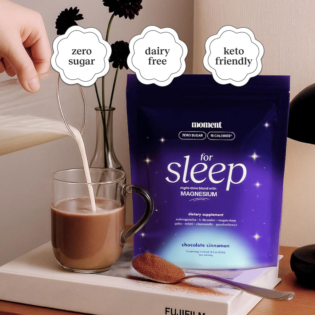 Moment Sleep Powder (Shark Tank) | Hot Chocolate | Melatonin Alternative | 0 Sugar | Low Calorie | Mushroom Drink | Adaptogens, Reishi, GABA, Magnesium, Chamomile | Keto | Dairy Free | 30 Servings