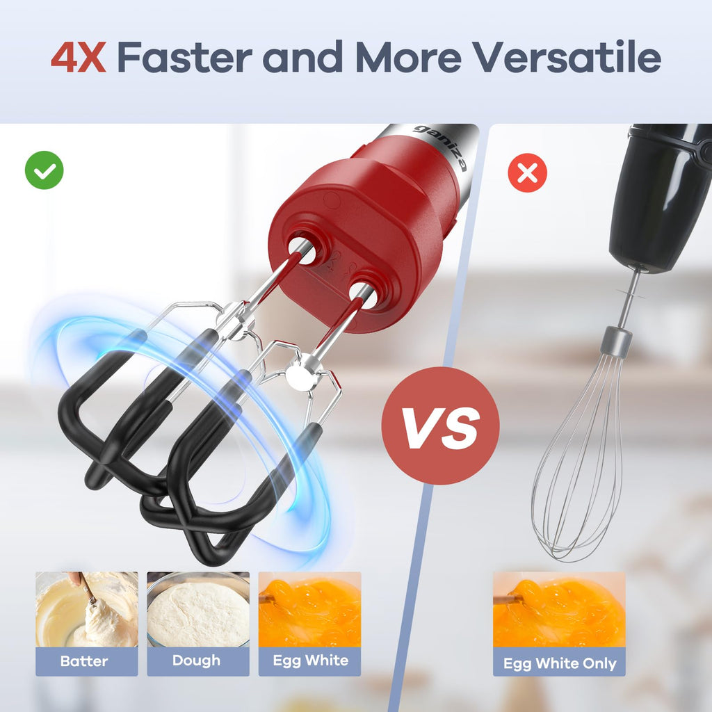 Ganiza Immersion Blender Handheld, 6 in 1 Hand Blender Stainless Steel Blade, 15 Speed Stick Blenders Electric, 800ml Mixing Beaker, 600ml Chopper, Whisk, Frother, Potato Masher