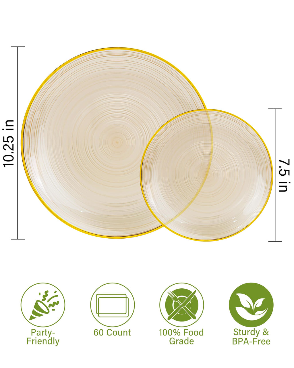 Morejoy 60Pcs Brown Plastic Plates,Brown Disposable Plates With Gold Rim, Gold Party Dinnerware Set Include 30 Dessert plates,30 Dinner plates for Party & Wedding