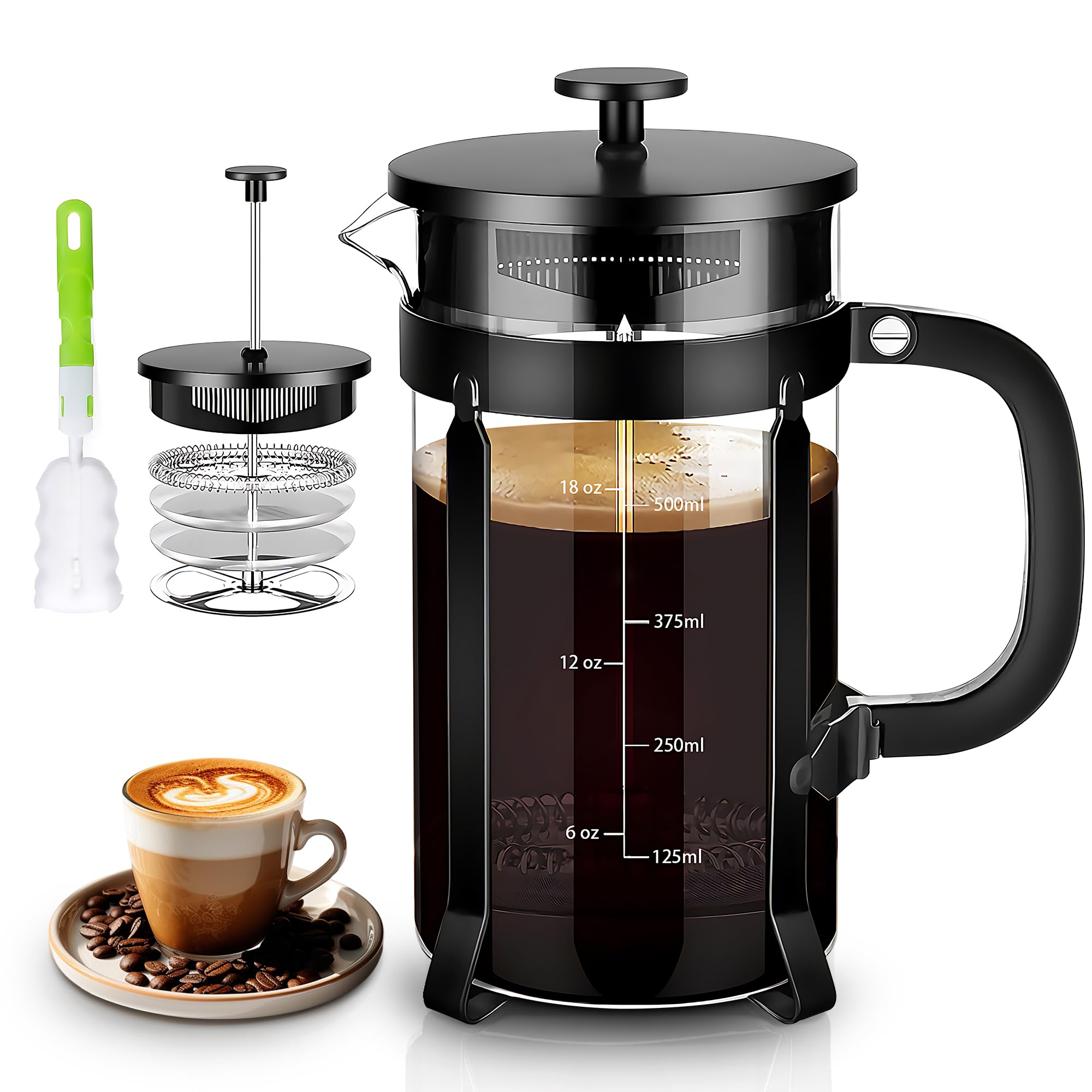 YMMIND French Press Coffee Maker 304 Stainless Steel Coffee Press,with 4 Filters System, Heat Resistant Thickness Borosilicate French Press Glass, BPA-Free Brewed Tea Pot Coffee Plunger(Copper 12oz)