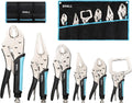 SHALL 6-Piece Locking Pliers, Vice Grips Pliers Set, 5",7" & 10" Curved Jaw Locking Pliers, 6-1/2" & 9-1/2 Long Nose Locking Pliers, 6" Locking C-Clamp, Two-Color TPR Handle, Roll Up Pouch Included