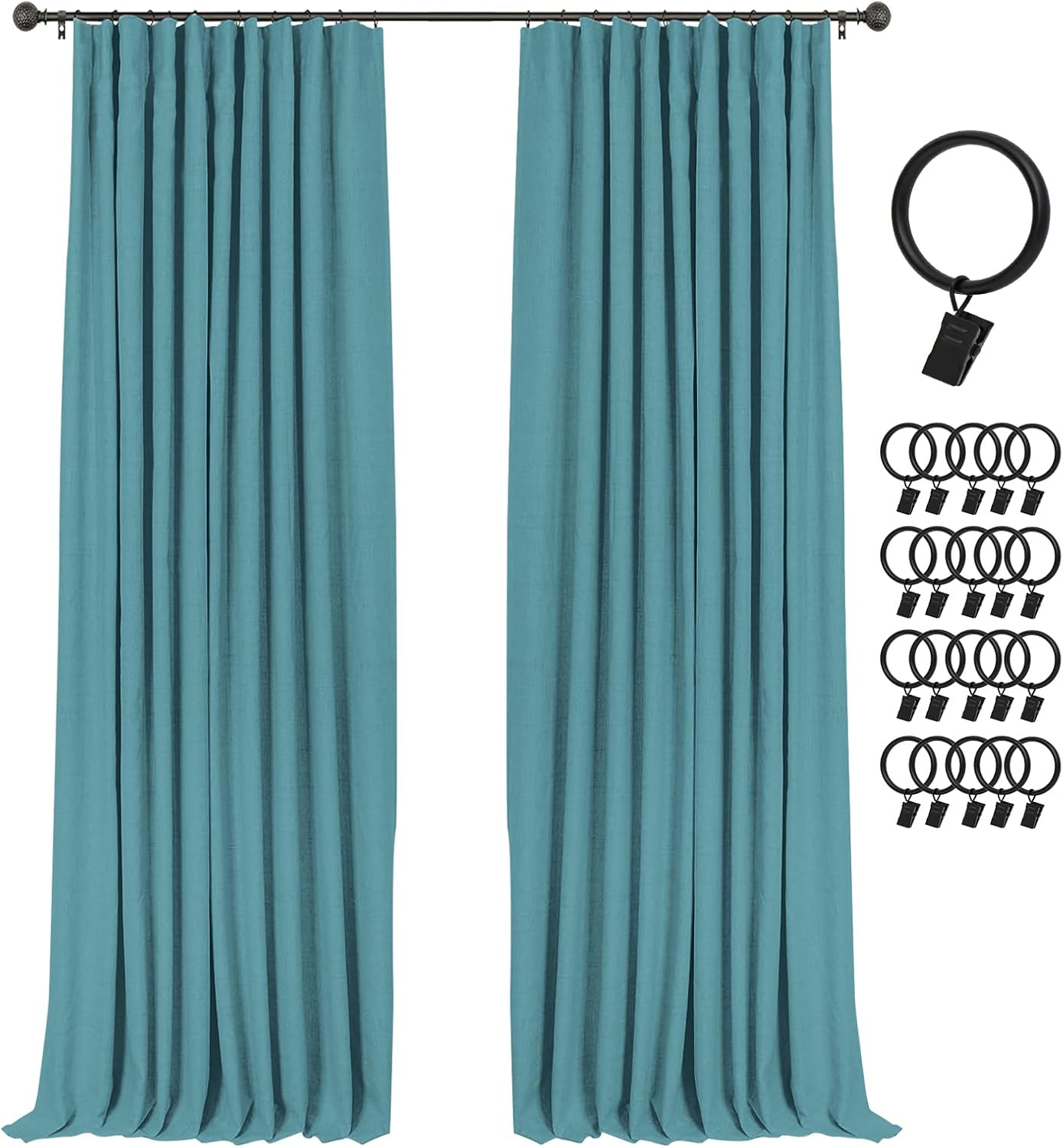 INOVADAY 100% Blackout Curtains for Bedroom, Black Out Curtains 84 Inch Long, Clip Rings Linen Blackout Drapes, Thermal Insulated Room Darkening for Living Room, 2 Panels - Beige,W50xL84