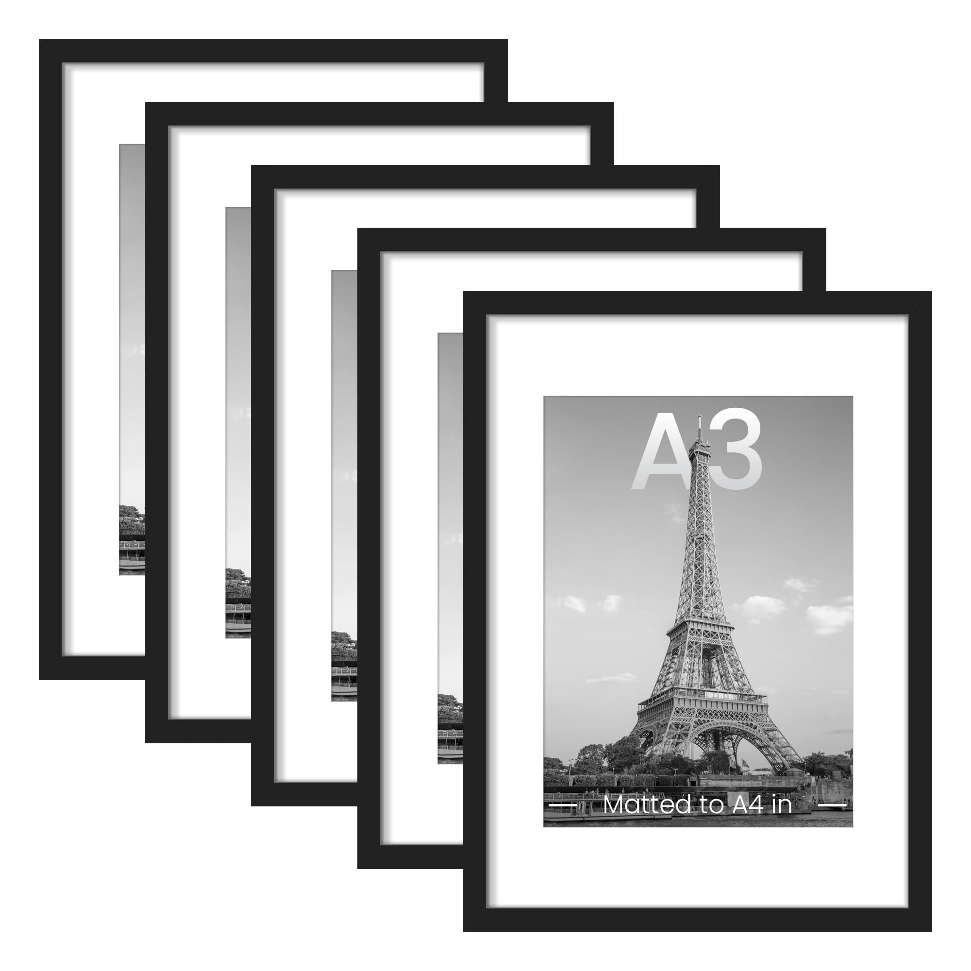 upsimples 8x10 Picture Frame Set of 5, Display Pictures 5x7 with Mat or 8 x 10 Without, Wall Gallery Photo Frames, Black