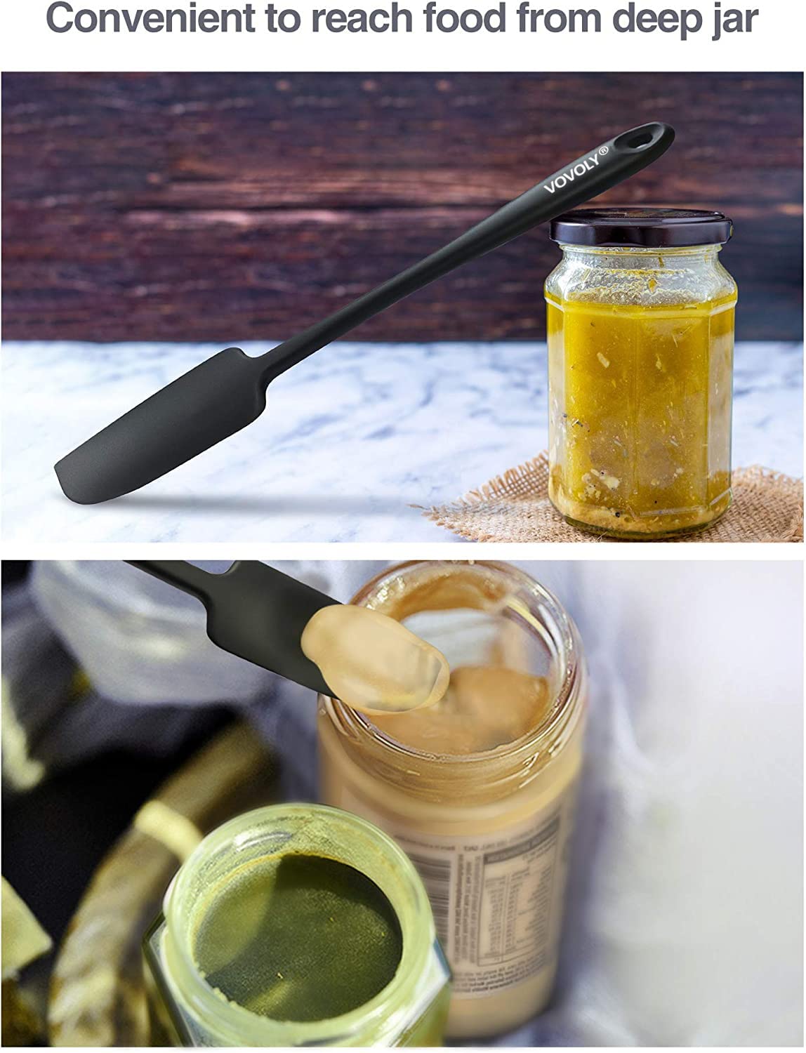 Silicone Jar Spatula, Small Rubber Scraper, Spatulas Silicone Heat Resistant, Seamless,Non StIck Cookware 11.2 Inch, Black.