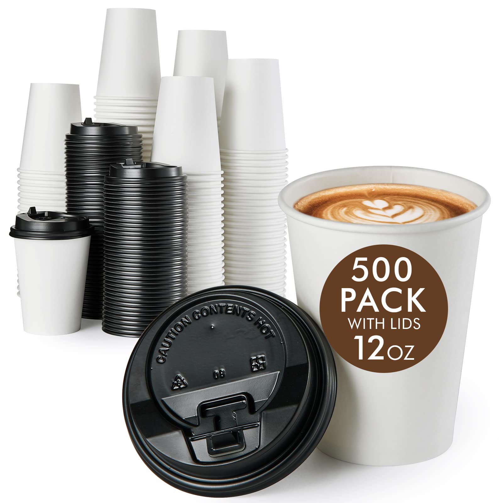 Vplus 500 Pack 12 OZ Paper Coffee Cups, Disposable 12 OZ Coffee Cups With Lids, Cold/Hot Drinking, For Home, Traveling, Stores, Office, And Events