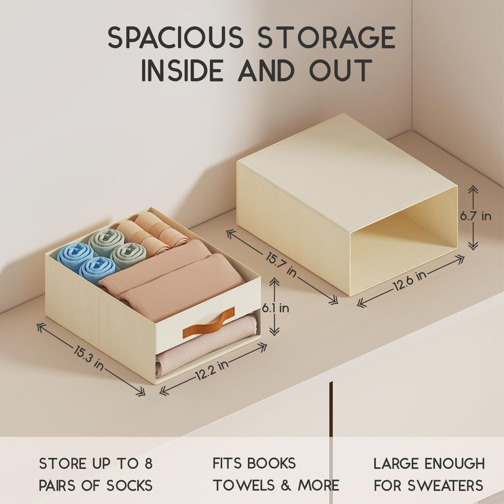 Homsorout Large Closet Storage Bins - 6 Pack Pull-Out Stackable Fabric Boxes with Clear Window, Foldable Closet Visible Storage Container for Bedroom, Living Room, Home Shelves, Grey