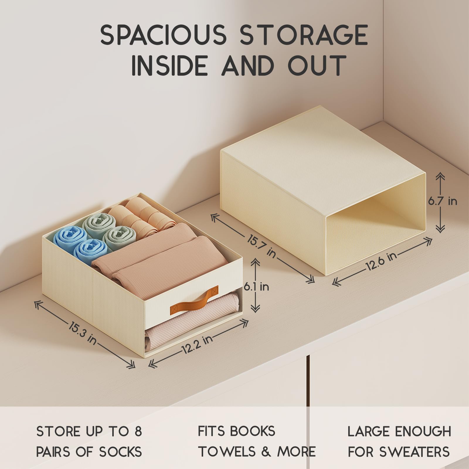 Homsorout Large Closet Storage Bins - 6 Pack Pull-Out Stackable Fabric Boxes with Clear Window, Foldable Closet Visible Storage Container for Bedroom, Living Room, Home Shelves, Grey