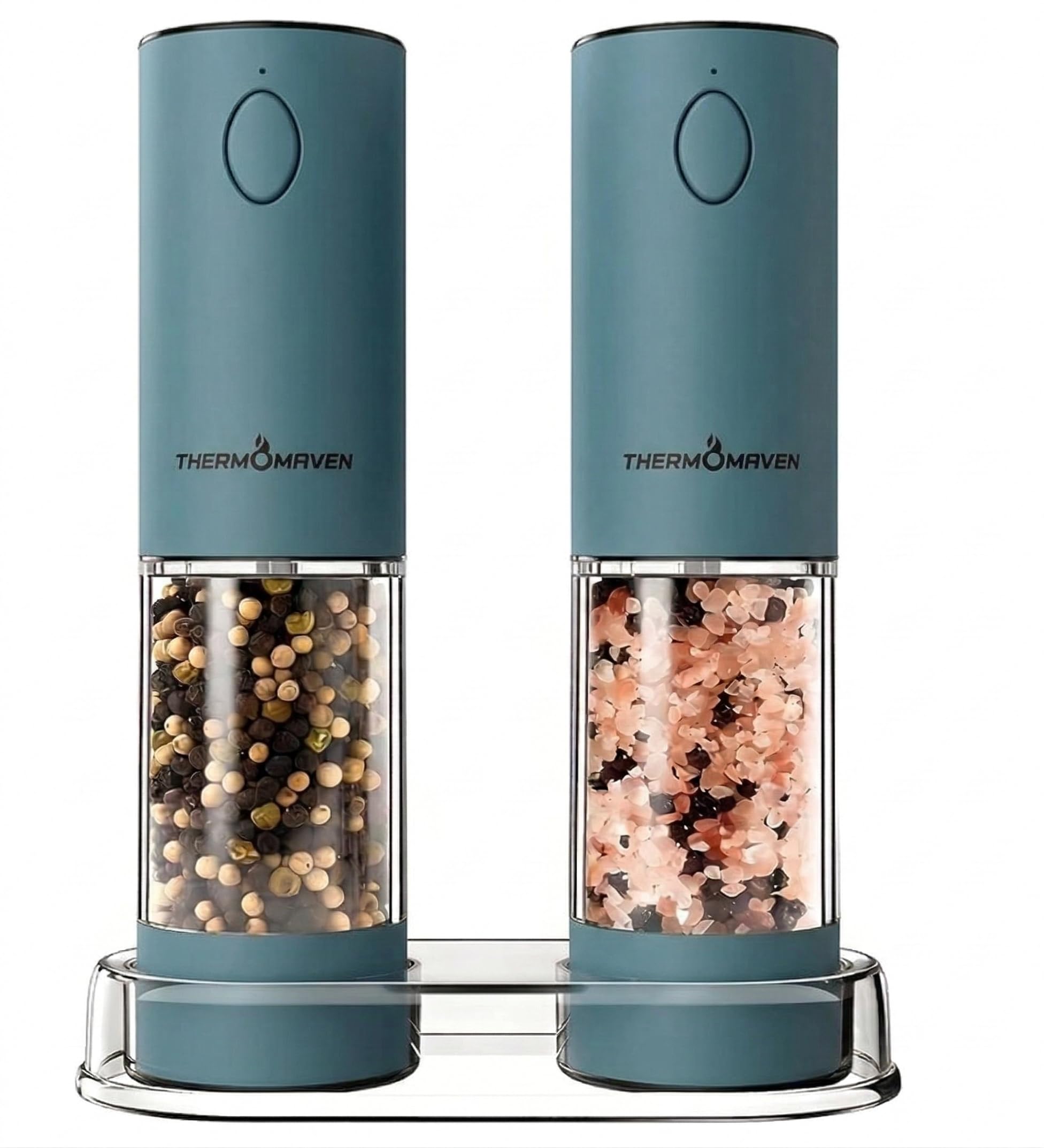 ThermoMaven Upgraded Larger Capacity Electric Salt and Pepper Grinder Set, 110ml Rechargeable Salt and Pepper Shaker with LED Light, Stainless Steel Automatic Pepper Mill with 6 Adjustable Coarseness