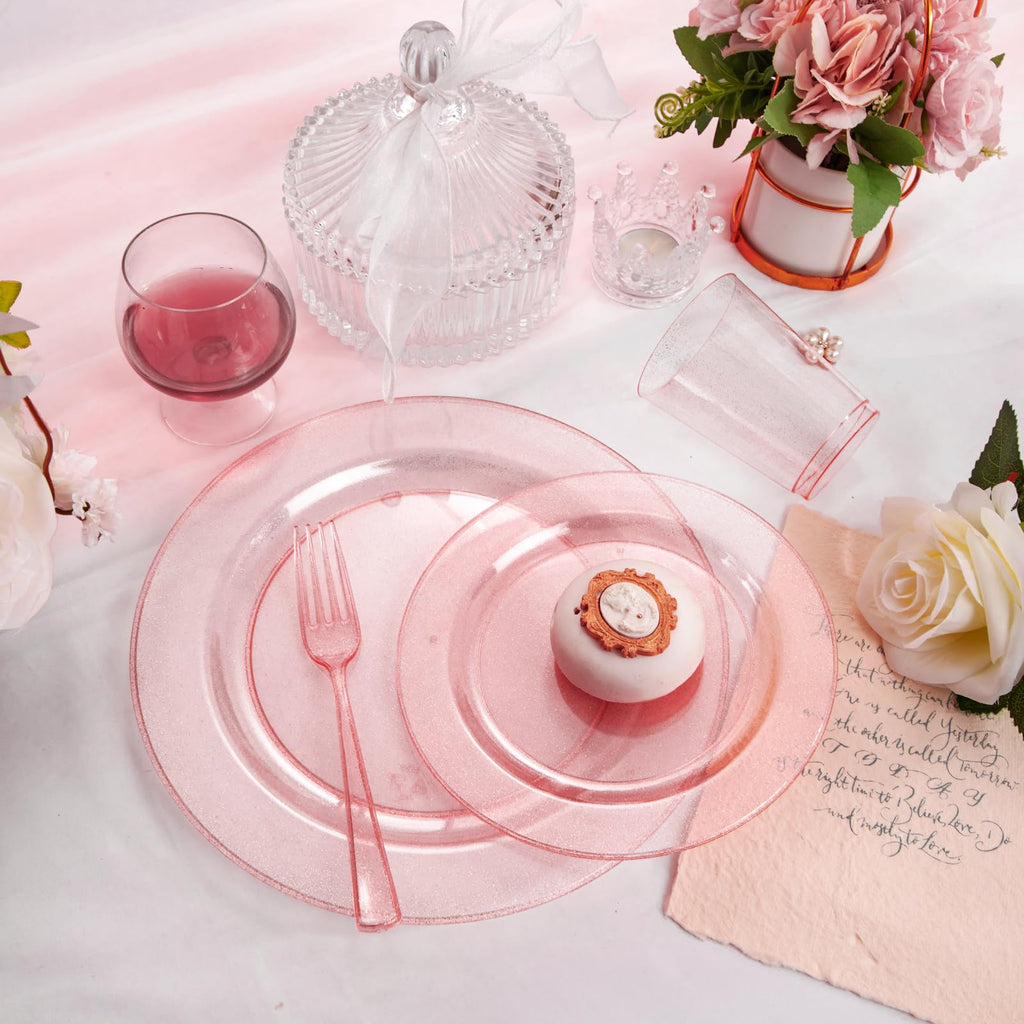 DaYammi 150Pcs Ivory Plastic Plates with Gold Rim,Disposable Plastic Plates Include 30 Dinner Plate,30 Salad Plate,30 Forks,30 Spoons,30 Knives,Ivory and Gold Plates for Party,Wedding,Mother's Day
