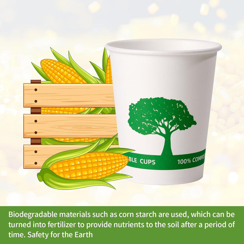 Vplus 150 Pack Compostable Disposable Paper Plates 10.25 inch and 400 Pack 8 oz Compostable Paper Cups