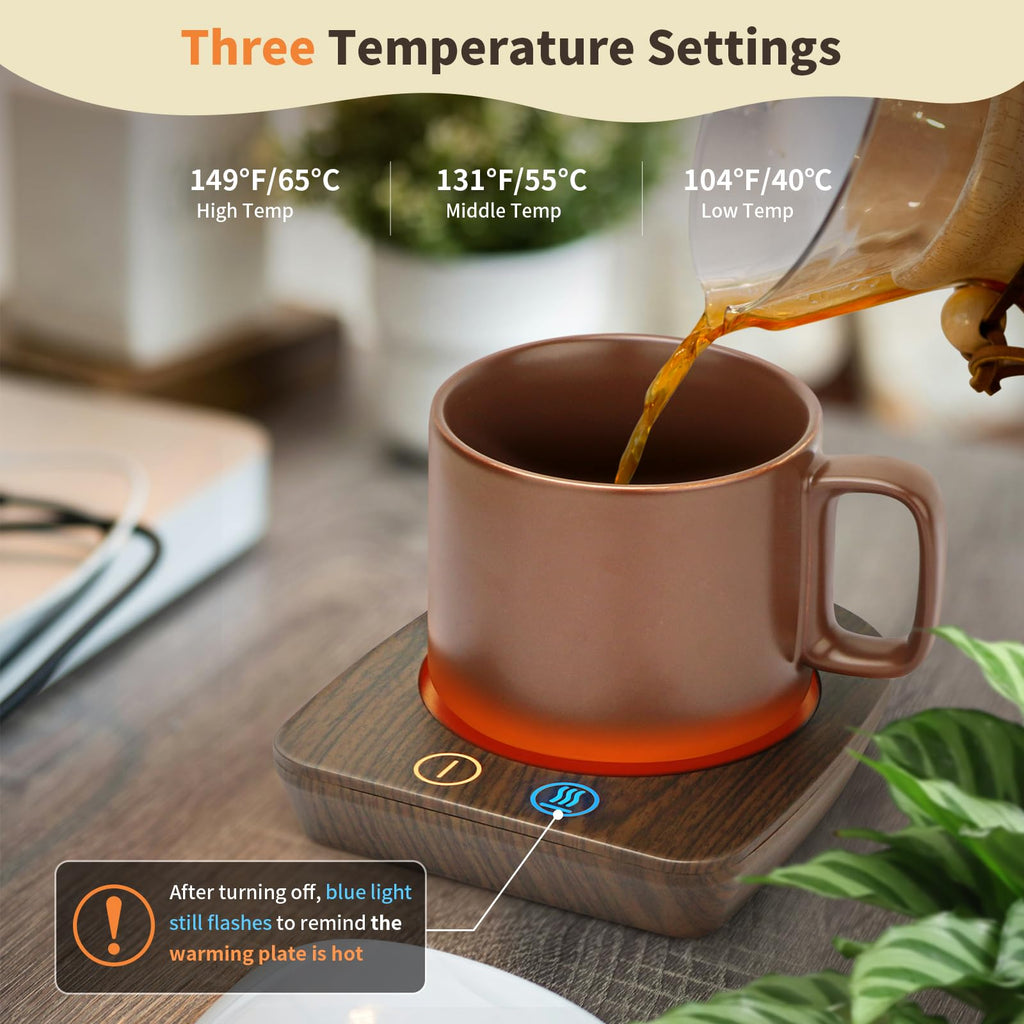 VOBAGA Imitation Wood Grain Coffee Cup Warmer & Mug Warmer for Desk, Electric Coffee Warmer Plate with 3-Temp Settings for Tea, Cocoa, Milk with Auto Shut Off After 4 Hours, Coffee Gifts for Women Men