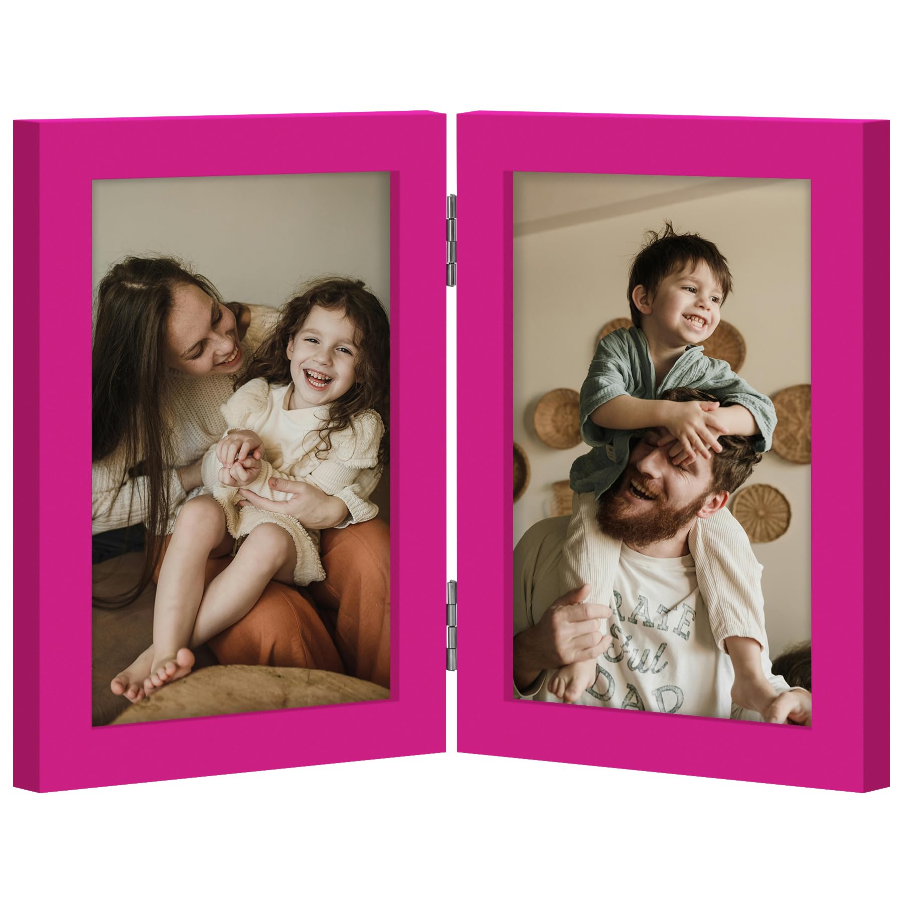 decorUhome Double 4x6 Picture Frame Vertical, Engineered Wood Bifold Photo Frame with Plexiglass for Tabletop Display, 4x6, Black