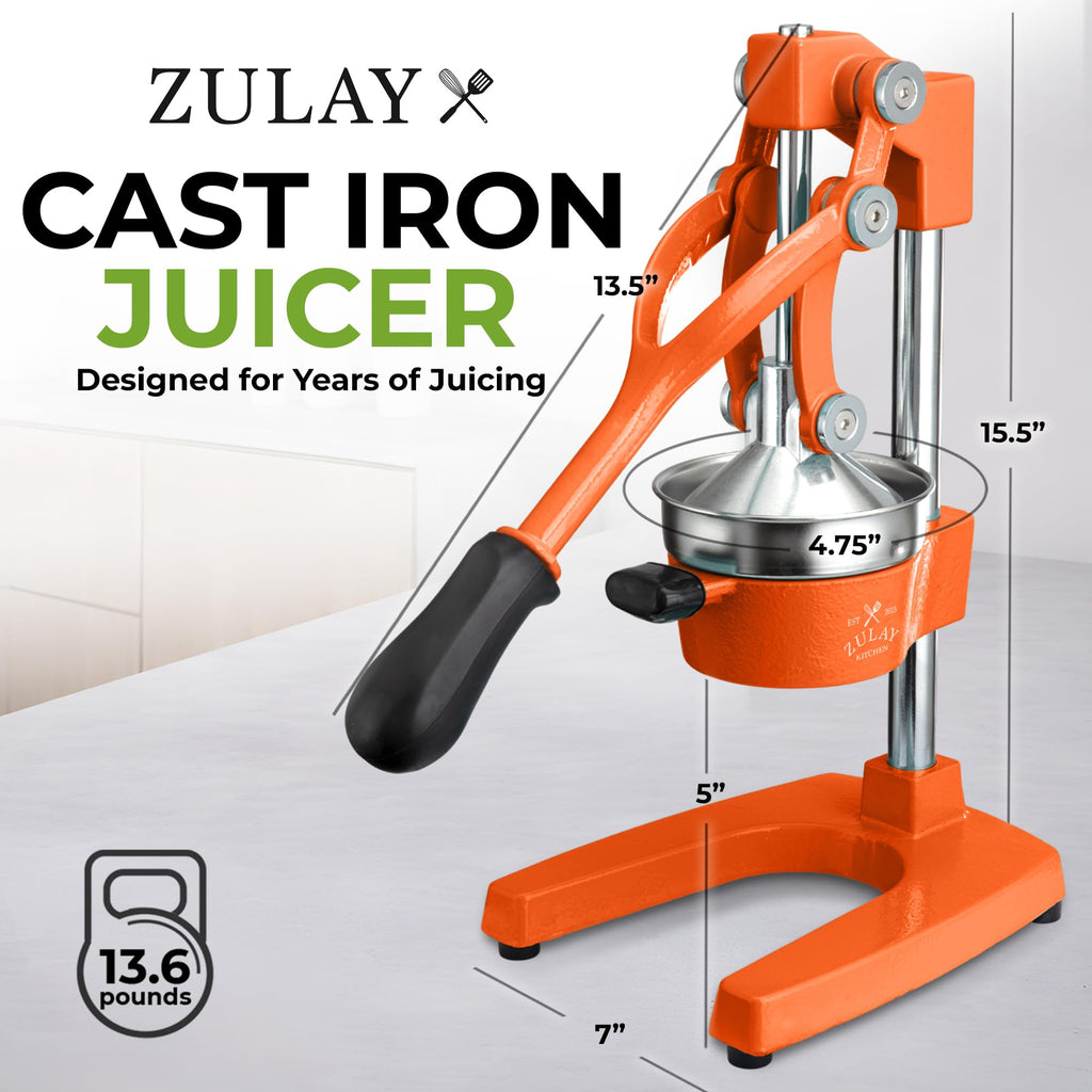 Zulay Kitchen Cast Iron Juicer - Easy-to-Clean Heavy-Duty Manual Juicer, Professional Citrus Juicer - Stainless Steel Lemon Squeezer - Manual Citrus Press & Orange Squeezer - Orange Juicer (Black)