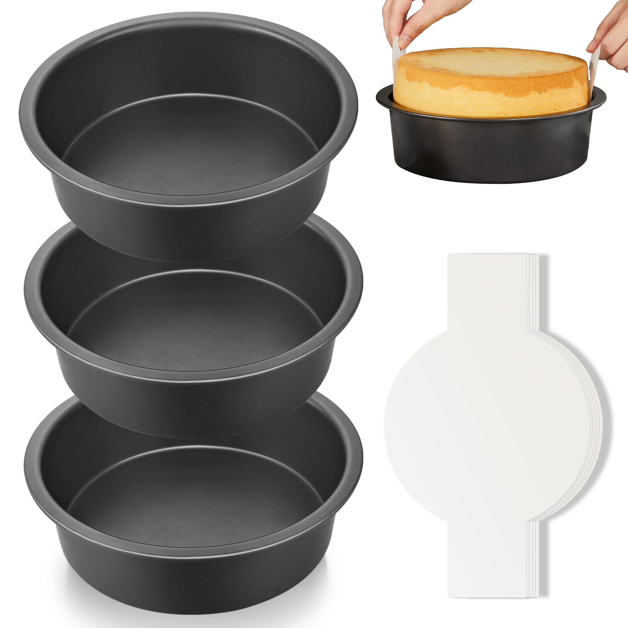 HONGBAKE 8x8 Cake Baking Pan Set, Nonstick Square Brownie Pans with Wider Grips, 2 Pieces, Heavy Duty, Grey