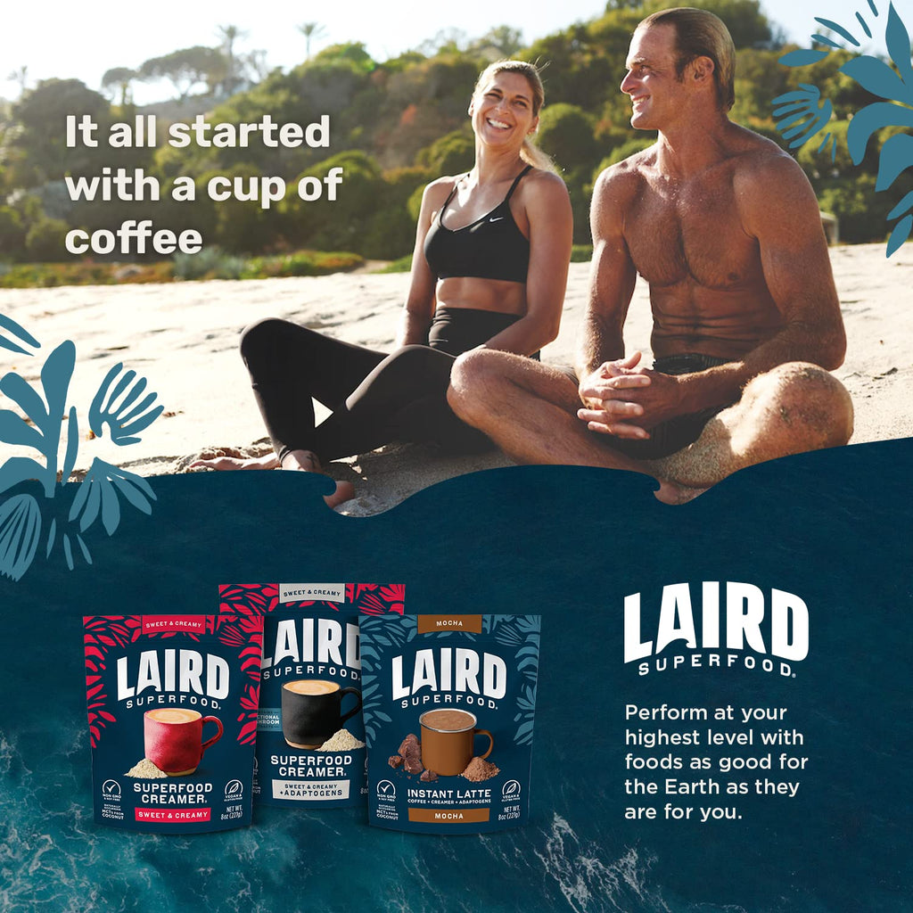 Laird Superfood Non-Dairy Coconut Powder Creamer - Sweet & Creamy + Adaptogens - Superfood Creamer with Functional Mushrooms - Non-GMO, Vegan, 8 oz. Bag, Pack of 1