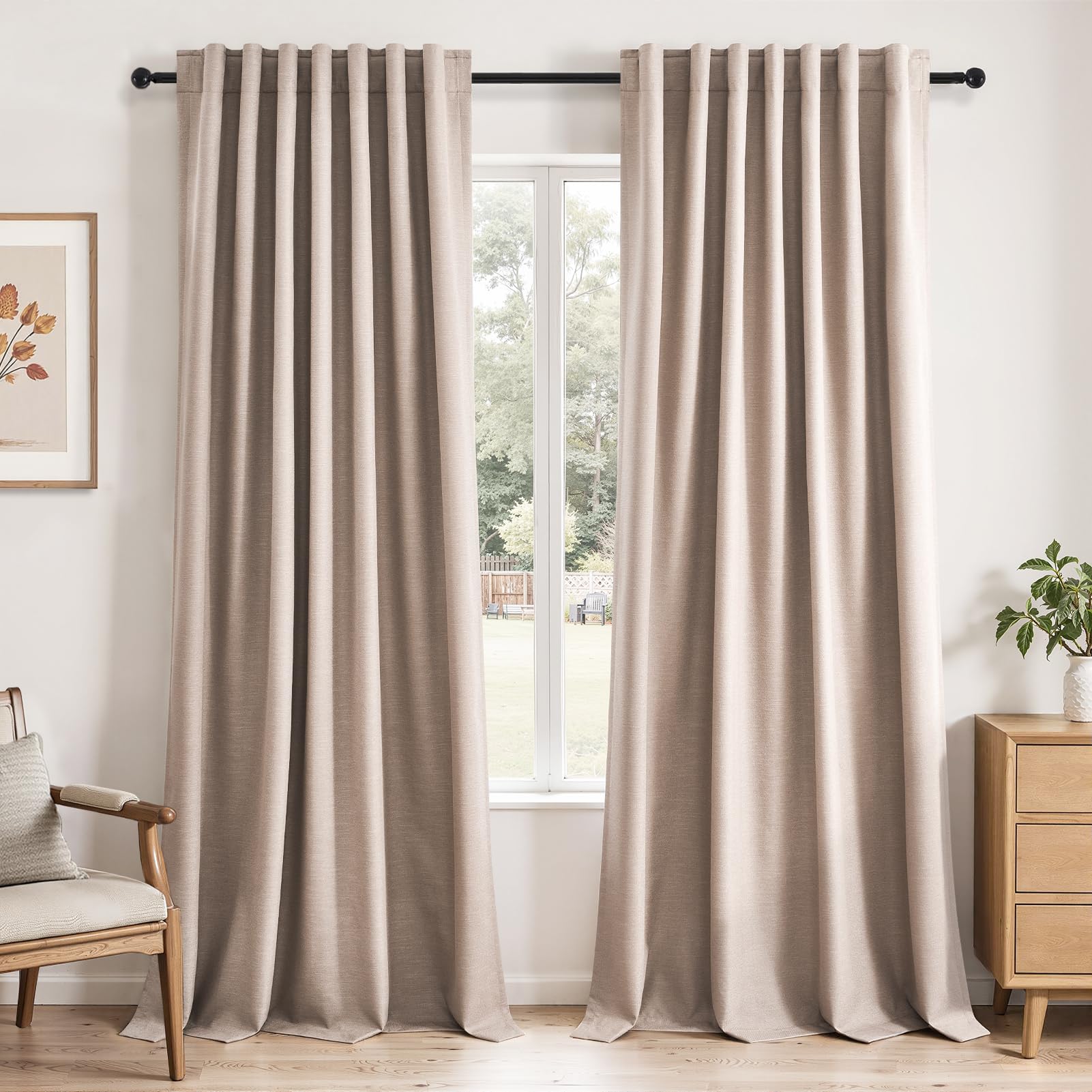 Topfinel Cream Linen Blackout Curtains 84 Inch Long for Bedroom Living Room, Ivory Pinch Pleat Back Tab Full Blackout Drapes Farmhouse Boho Curtains for Window, White Neutral Curtains 52" X 84" 7 FT