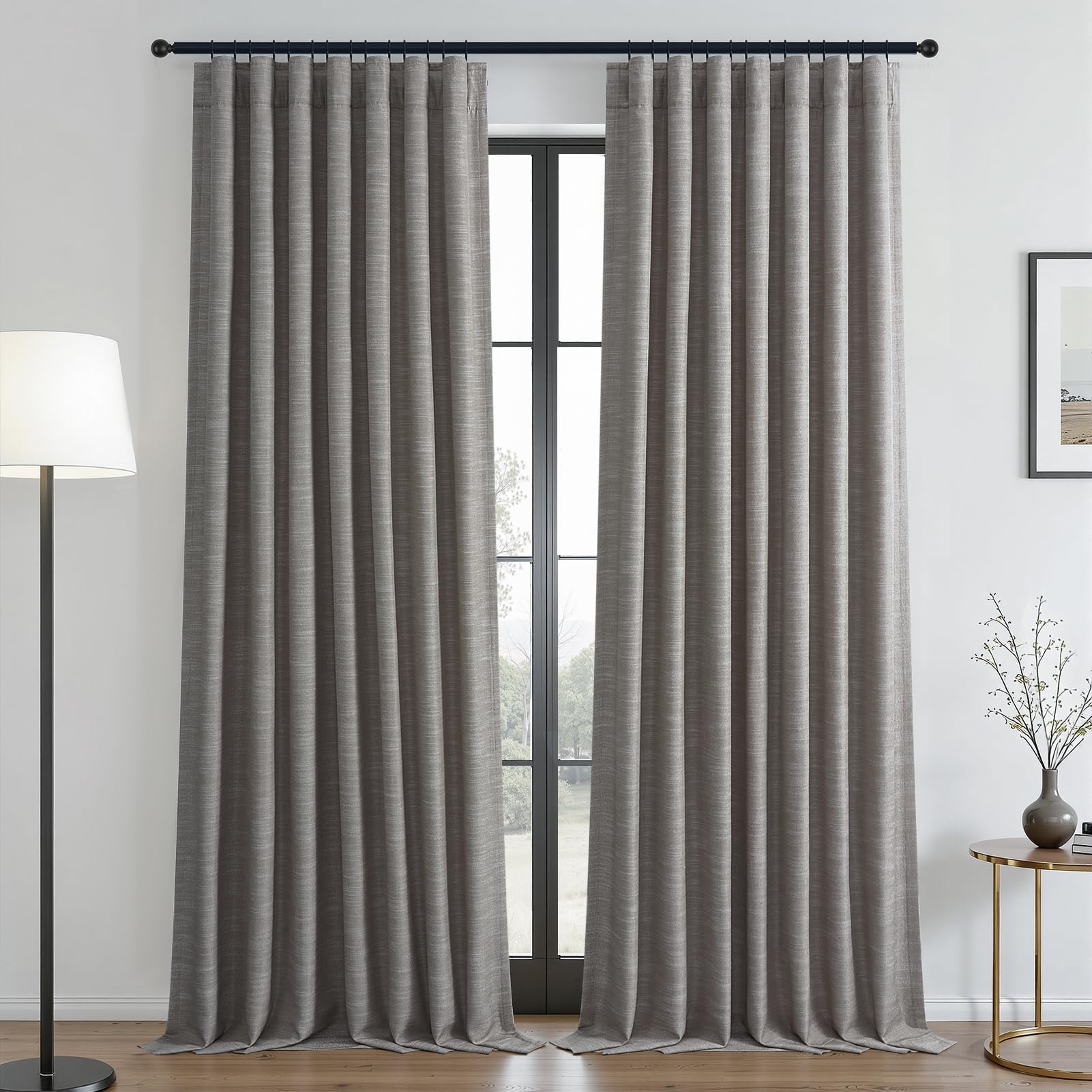 Topfinel 84 Inch Long Natural Blackout Curtains for Bedroom Livingroom, Farmhouse Back Tab Pinch Pleated Drapes for Track System,Neutral Linen Ambiance & Privacy Drapes Natural 52" W*84" L