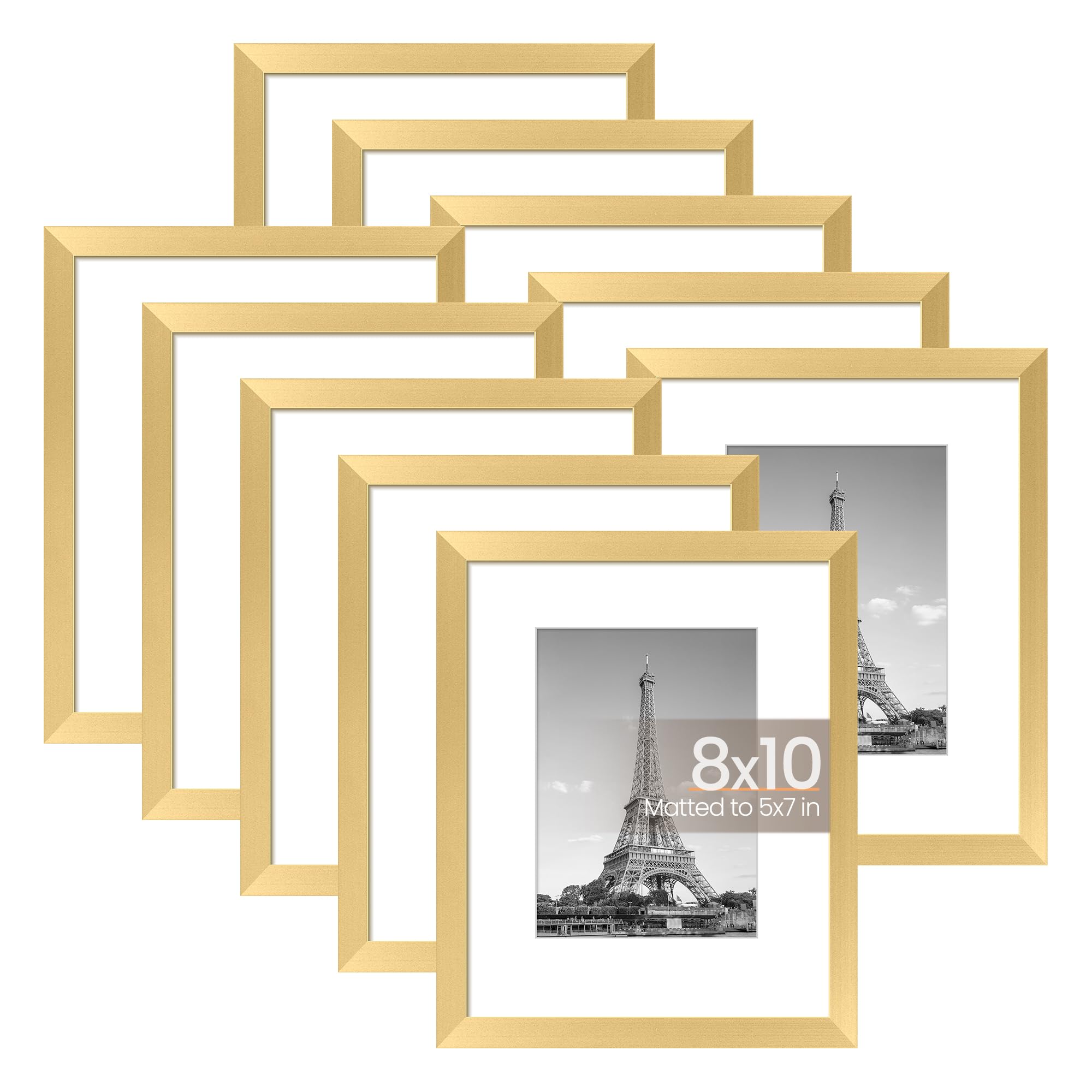upsimples 5x7 Picture Frame Set of 10, Display Pictures 4x6 with Mat or 5x7 Without, Multi Photo Frames Collage for Wall or Tabletop Display, Black