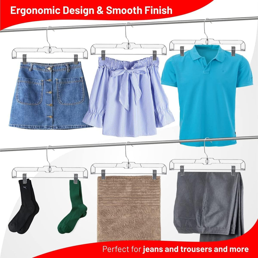 DEILSY™ Skirt Hangers 50 Pack Pants with Clips Hanger Shorts Clear Plastic Clothes with Adjustable Clip Non-Slip Clothes Hanger Perfect for Pant, Pack of 50