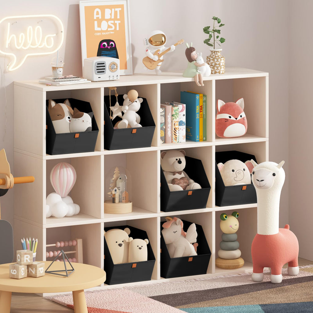 Homsorout Fabric Closet Storage Cubes - 6 Pack Square Storage Bins with Dual Handles for Clothes, Towels, Toys, Cube Storage Organizers for Bedroom, Nursery, Shelves, Closet, Small Spaces, Beige