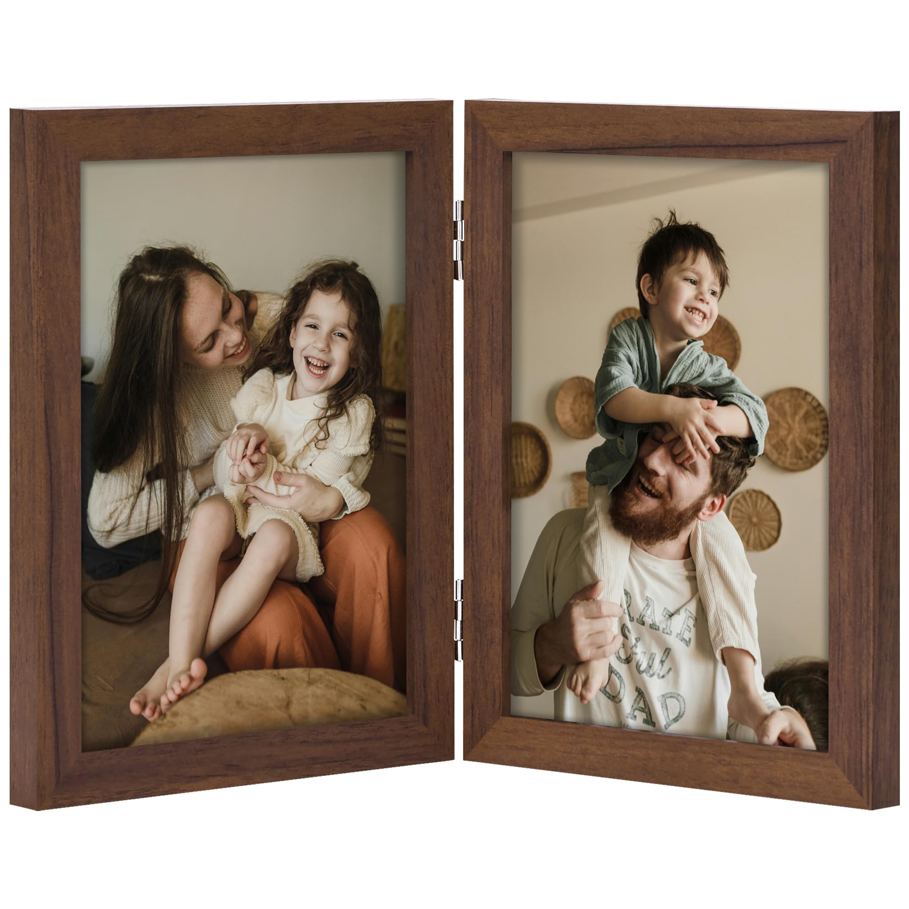decorUhome Double 4x6 Picture Frame Vertical, Engineered Wood Bifold Photo Frame with Plexiglass for Tabletop Display, 4x6, Black