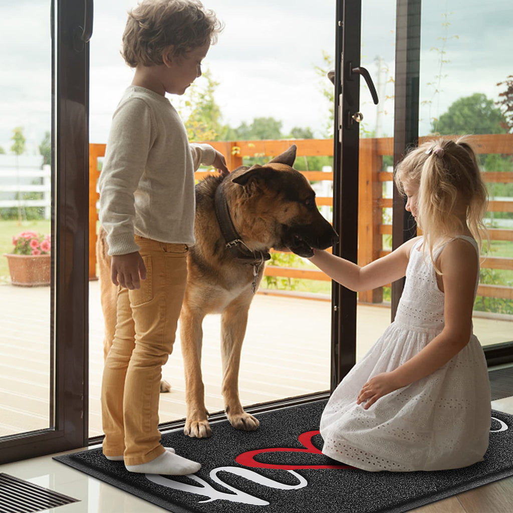 Door Mat (30"x17.5",Black), Welcome Mat Low Profile Front Doormat Floor Mat Non Slip Rugs for Entryway, Patio, High Traffic Areas