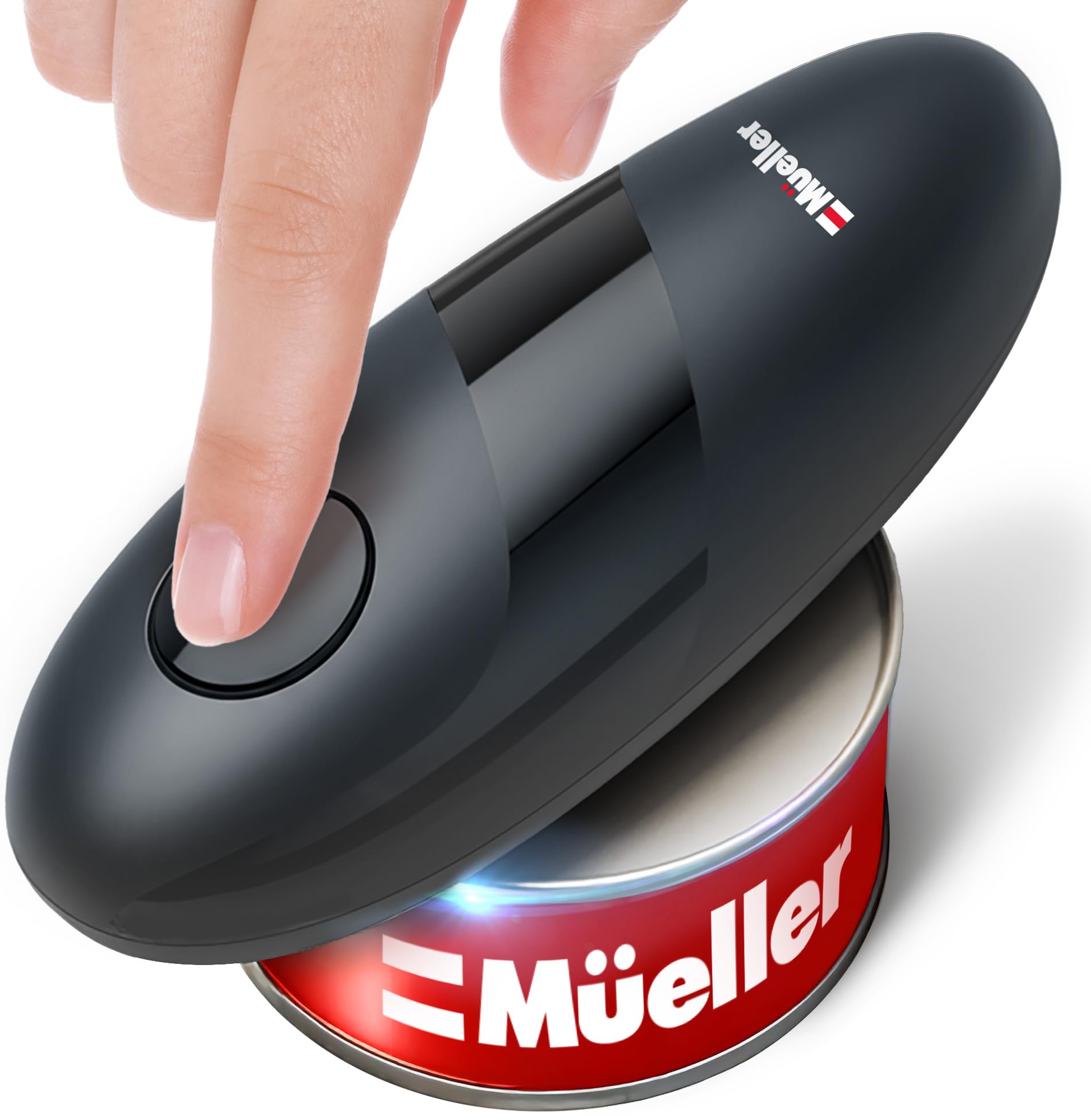 MUELLER HOME SmoothEdge Auto Electric Can Opener – Battery‑Operated One‑Touch w Magnet Lid Lifter – Portable Hands‑Free Automatic Can Openers for Seniors & Arthritis, Smooth‑Edge Cut Technology, Black