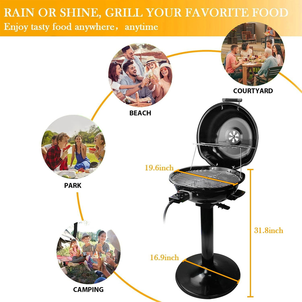 Electric Grill, Techwood Indoor/Outdoor Electric BBQ Grill, 1600W Portable Removable Stand Grill with Adjustable Heat & Drip Tray, Double Layer Design for Party, Patio & Backyard (Black)