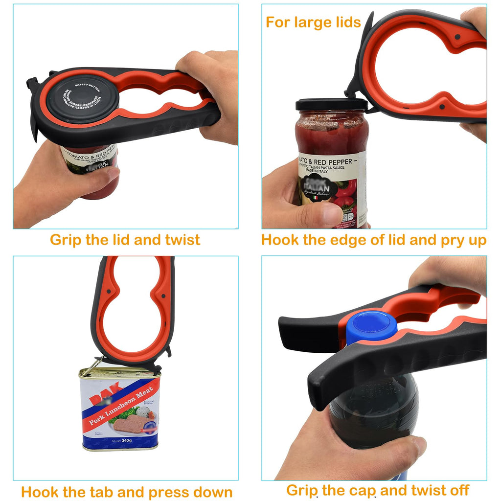 Otstar 6-in-1 Jar Opener & Bottle Opener Set for Weak Hands - Multi-Function Kitchen Opener Tool for Seniors with Arthritis, Elderly - Includes Jar Lid Gripper Pad, Corkscrew Opener