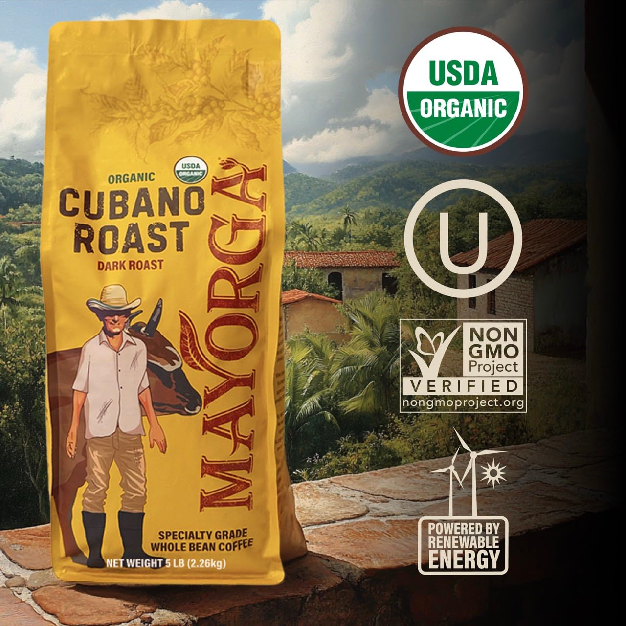 Mayorga Organic Coffee 2lb Cafe Cubano Roast - Dark Roast Whole Bean Specialty Grade Coffee, 100% Arabica, Slow Roasted, Bold and Smooth Flavor with Low Acidity - USDA Organic, Non-GMO, Kosher