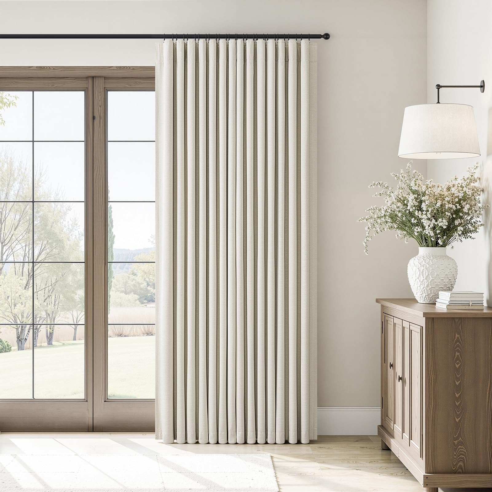 Topfinel 84 Inch Long Natural Blackout Curtains for Bedroom Livingroom, Farmhouse Back Tab Pinch Pleated Drapes for Track System,Neutral Linen Ambiance & Privacy Drapes Natural 52" W*84" L