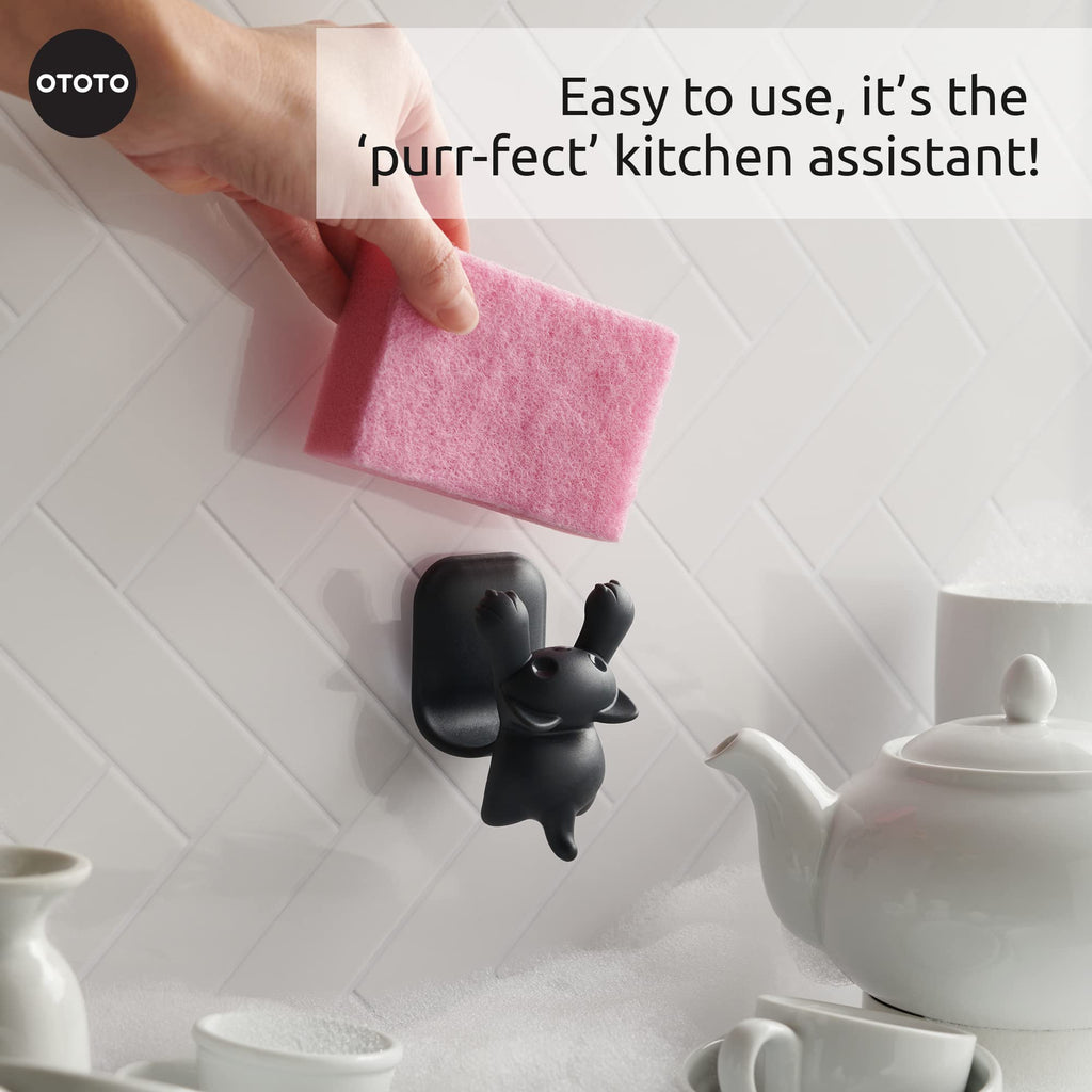 OTOTO Scrubby Cute Cat Sponge Holder for Kitchen Sink - Dishwasher Safe Dish Organizer- Compact, Cute Kitchen Accessories, Dish Sponge, White Elephant Gifts