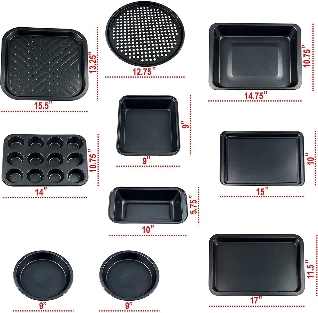 PERLLI Non-Stick 10-Piece Bakeware Set – Carbon Steel with Even Heat Distribution, Oven Safe to 446°F, BPA-Free, Dishwasher Safe, Stackable Baking Tools for Easy Storage and Everyday Cooking - Gray