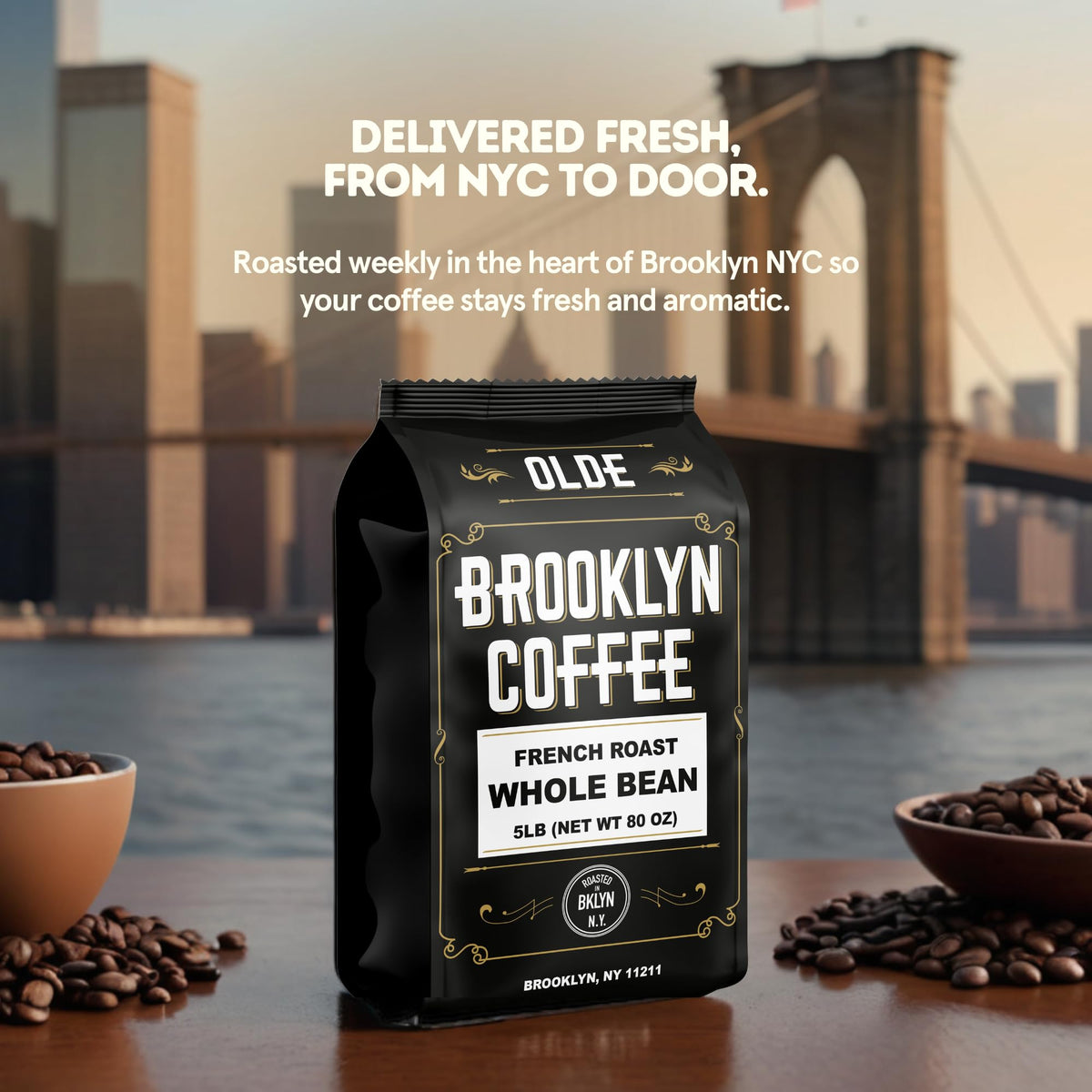 BROOKLYN COFFEE Whole Bean, Italian Dark Roast (2lb) Extra Strong, Delicious Taste, Heavenly Aroma - Fresh Bulk Coffee Beans Roasted Weekly in NYC