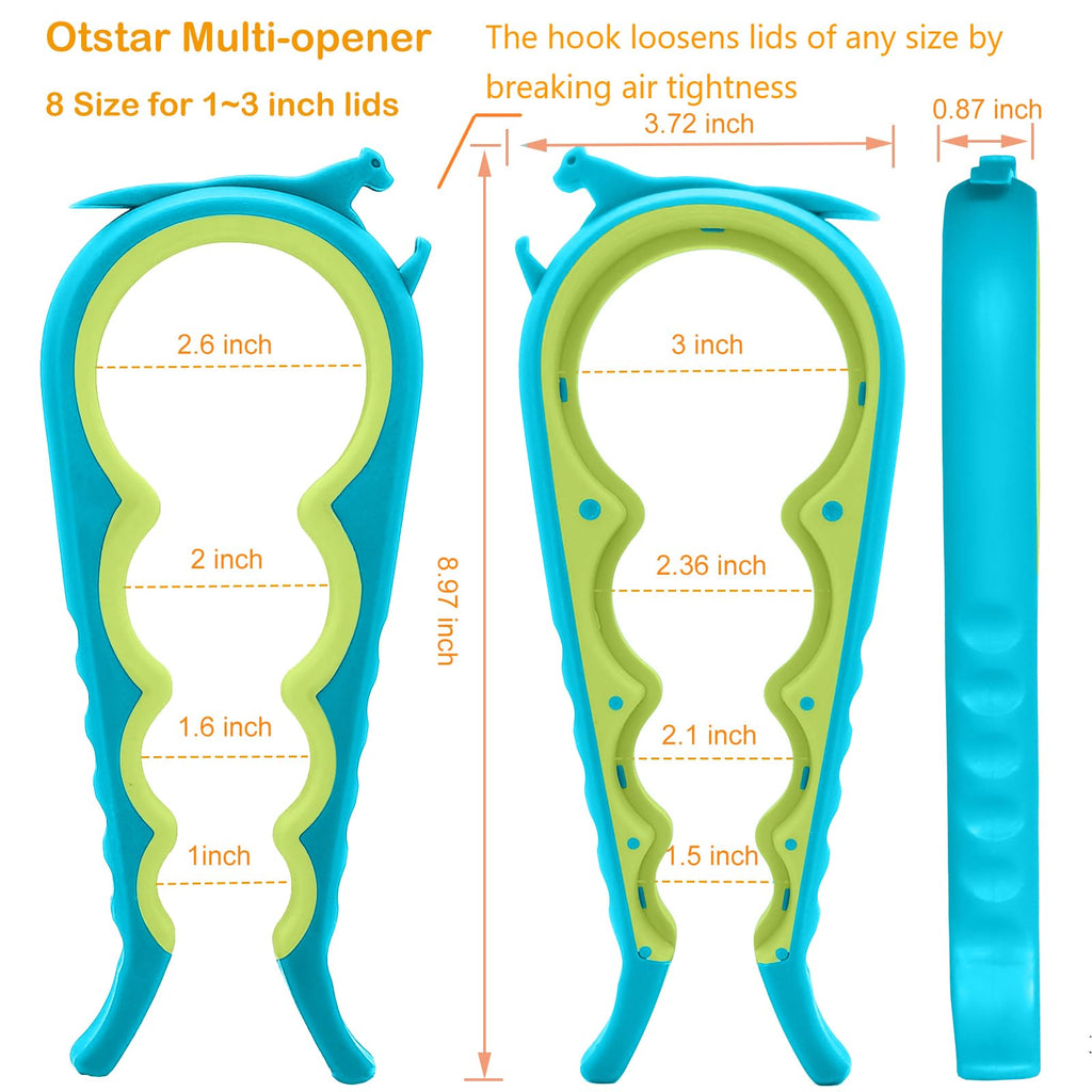 Otstar Jar Opener Bottle Opener and Can Opener for Weak hands, Seniors with Arthritis and Anyone with Low Strength, Mutil Jar Opener Get Lids Off Easily (Blue and Grey)