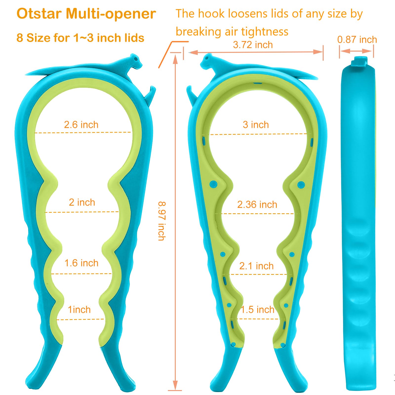 Otstar Jar Opener Bottle Opener and Can Opener for Weak hands, Seniors with Arthritis and Anyone with Low Strength, Mutil Jar Opener Get Lids Off Easily (Blue and Grey)