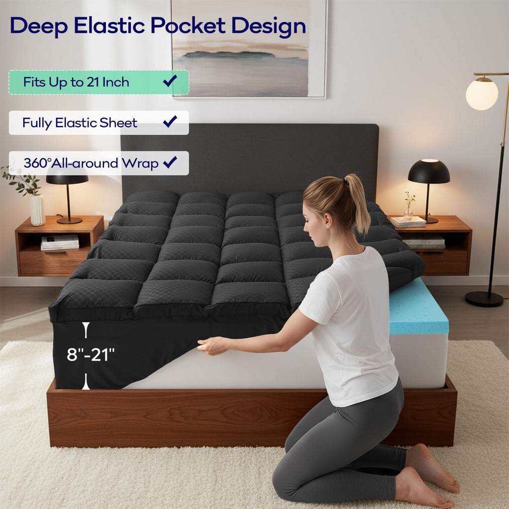 OLANLY Dual-Layer 4 Inch Queen Size Memory Foam Mattress Topper for Back Pain, 2 Inch Cooling Pillow Top Mattress Pad Cover and 2 Inch Gel Memory Foam Topper, Deep Elastic Pocket, Grey