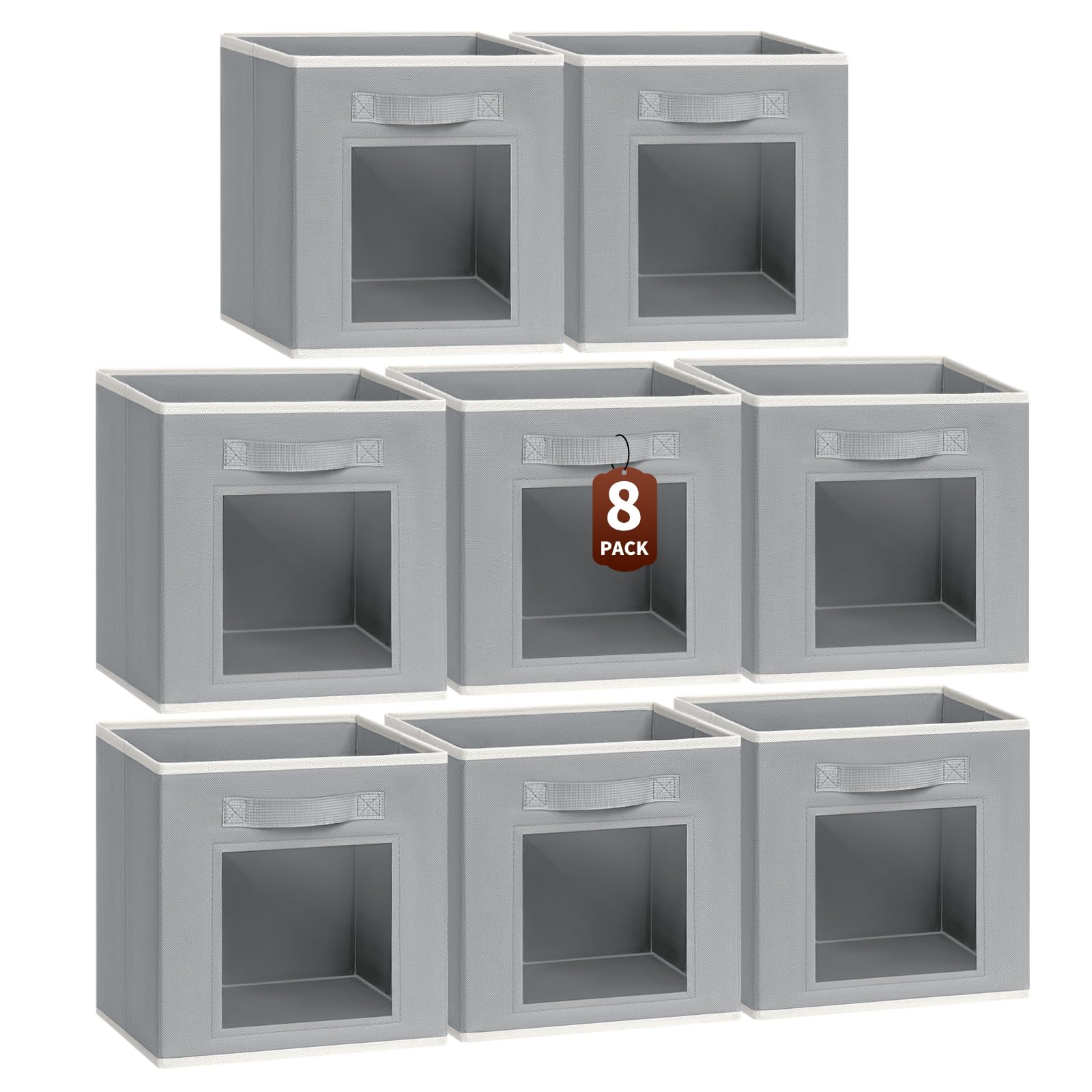Homsorout Storage Cube 11 Inch - Cube Storage Bins with Window, Closet Storage Baskets with Handle, Fabric Bins for Closet, Shelves, Toys, Clothes, Set of 6, Grey
