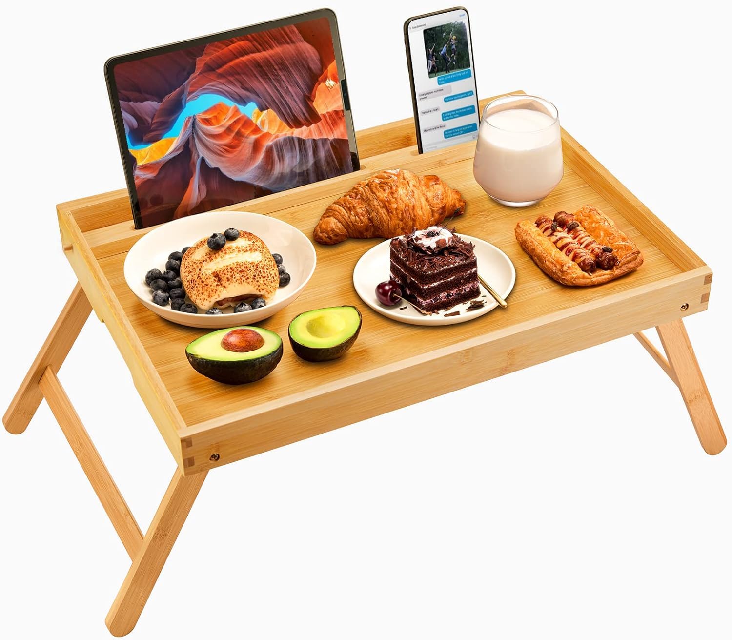Bamboo Bed Tray Table with Foldable Legs, Breakfast Tray for Sofa, Bed, Eating, Working, Used As Laptop Desk Snack Tray by Pipishell