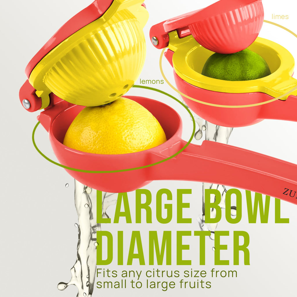 Zulay Kitchen Metal 2-in-1 Lemon Squeezer - Sturdy Max Extraction Hand Juicer Lemon Squeezer Gets Every Last Drop - Easy to Clean Manual Citrus Juicer - Easy-Use Lemon Juicer Squeezer - Yellow/Green