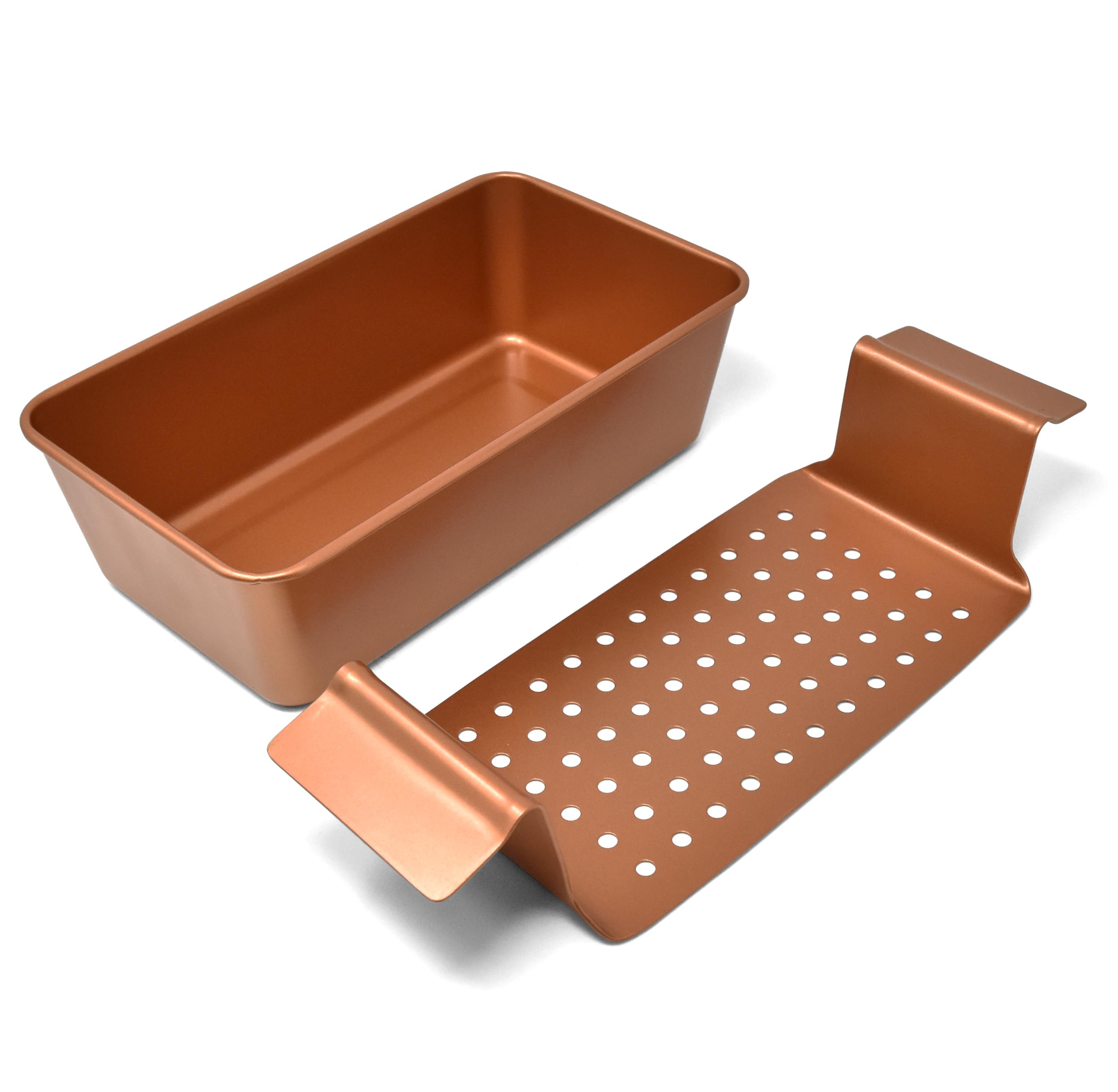 PERLLI Meat Loaf Pan with Drip Tray – 2 Pc. 9.8 x 5.7 In. High-Carbon-Steel Nonstick Meatloaf Pan with Drain Tray – Large BPA-Free Oven Loaf Pan for Baking, Bread, Cakes, Roasting Meat, & More