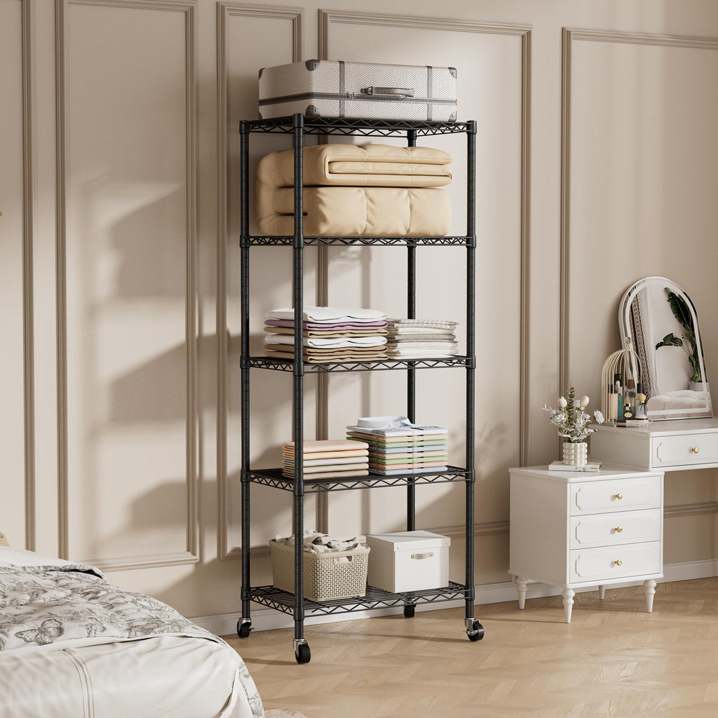 SINGAYE 3 Small Shelves Storage Shelf Wire Shelving Unit Metal Shelf Adjustable Organizers Storage Shelving with Wheels for Bathroom Laundry Room Kitchen Pantry11.5”D x 17.5”W x 30.5”H White
