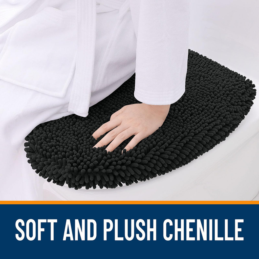 OLANLY Soft Chenille Bathroom Toilet Lid Cover, Machine Washable Seat Covers, 17.5x15, Stays in Place Rubber Backing, Fits Most Round, Elongated and Oblong Lids, Accessories Decor, Gray