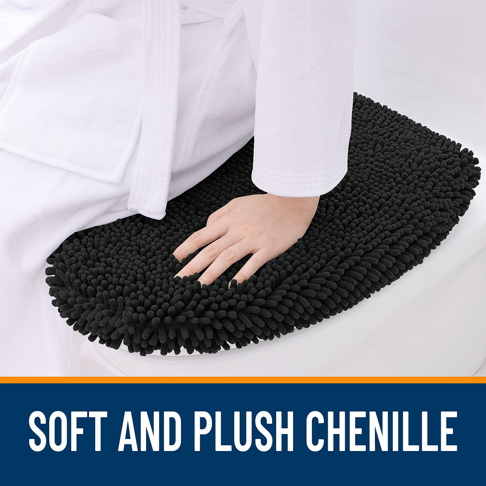 OLANLY Soft Chenille Bathroom Toilet Lid Cover, Machine Washable Seat Covers, 17.5x15, Stays in Place Rubber Backing, Fits Most Round, Elongated and Oblong Lids, Accessories Decor, Gray